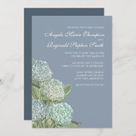 Blue Hydrangea/ Dusty Blue Back Wedding Invitation Kaart