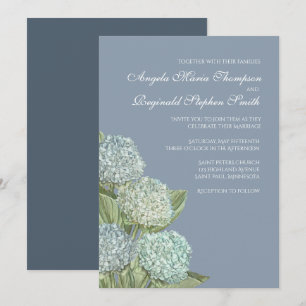 Blue Hydrangea/ Dusty Blue Back Wedding Invitation Kaart
