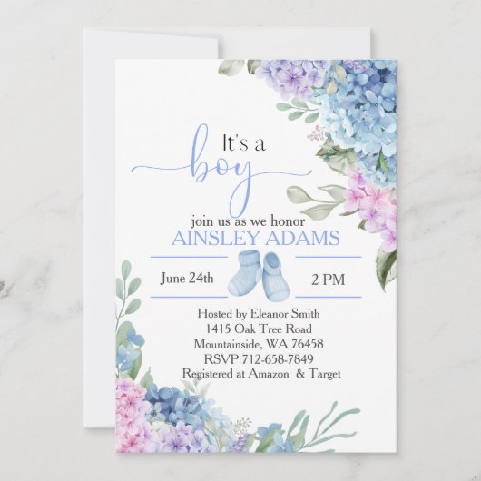 Blue Hydrangea elegant baby shower Kaart (Voorkant)
