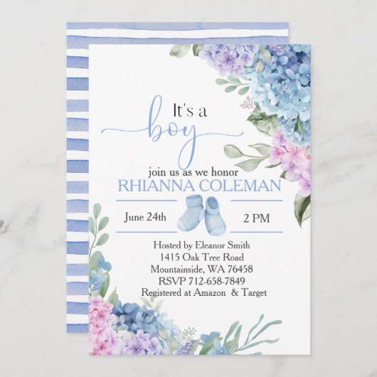 Blue Hydrangea elegant baby shower Kaart (Voorkant / Achterkant)