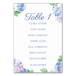 Blue Hydrangea Elegant Numeric Seating Chart Card Kaart
