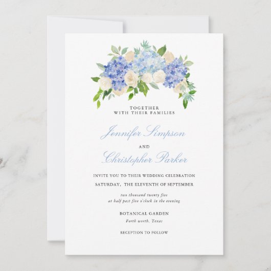 Blue Hydrangea Élégante carte d'invitation de mari (Devant)