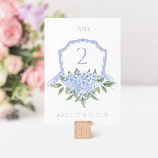 Blue Hydrangea Elegante Waterverf Wedding Crest Kaart