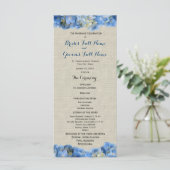 Blue Hydrangea en Burlap huwelijksprogramma Programma (Staand voorkant)