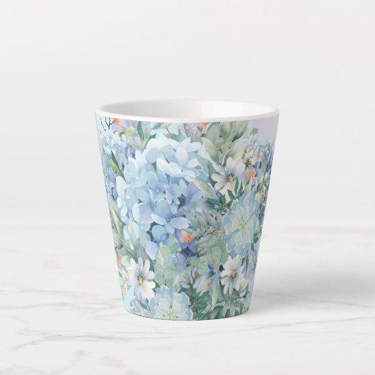 Blue Hydrangea en Floral Latte Mok (Voorkant)