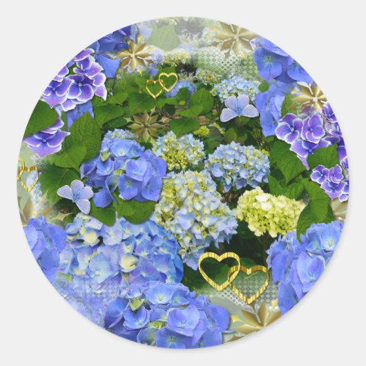 BLUE HYDRANGEA ~ Envelope Sealers Ronde Sticker (Voorkant)