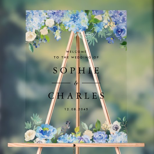 Blue Hydrangea et White Anemone Mariage Welcome (Neutre)