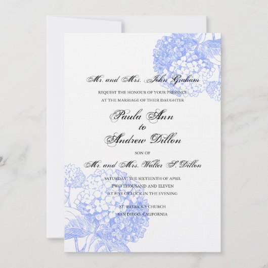 Blue Hydrangea Faire-part de mariage (Devant)
