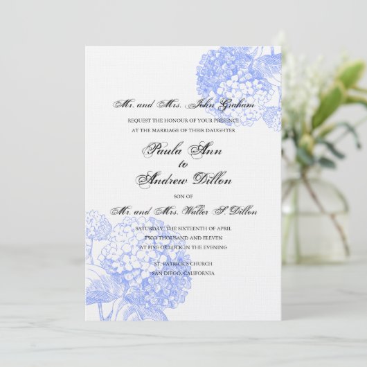 Blue Hydrangea Faire-part de mariage (Debout devant)