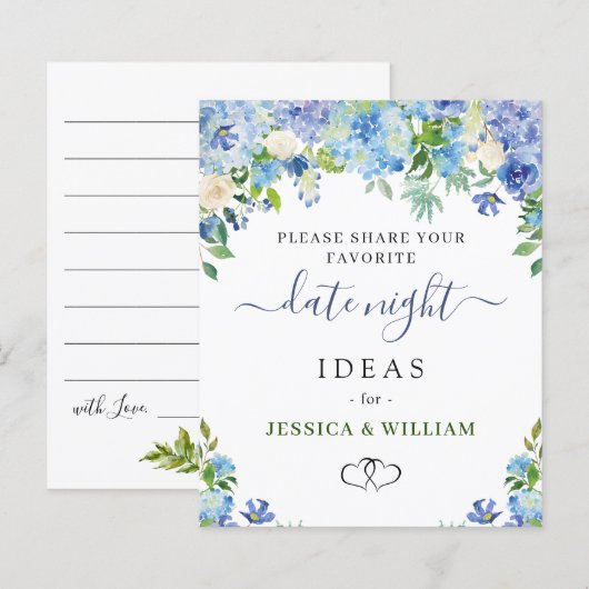 Blue Hydrangea Fête des mariées Date Carte d'Idée  (Devant / Derrière)