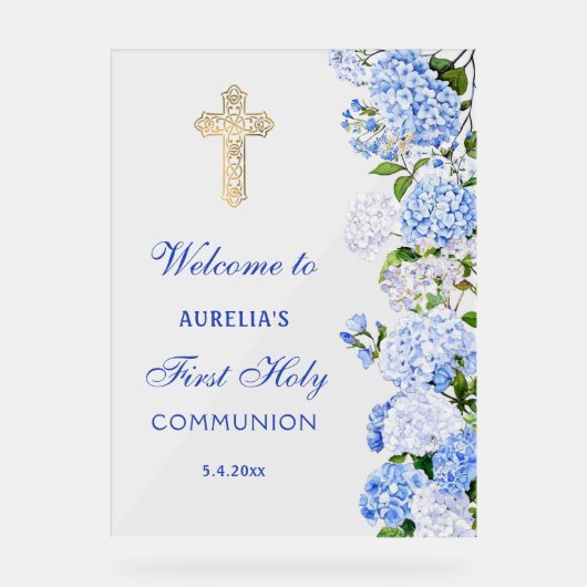 Blue Hydrangea First Communion Welcome (Recto)
