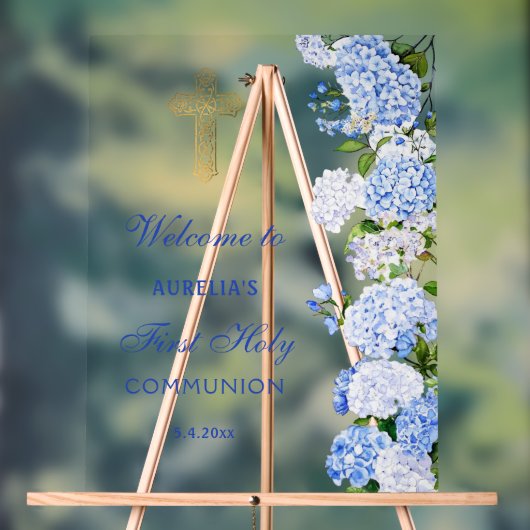 Blue Hydrangea First Communion Welcome (Neutre)