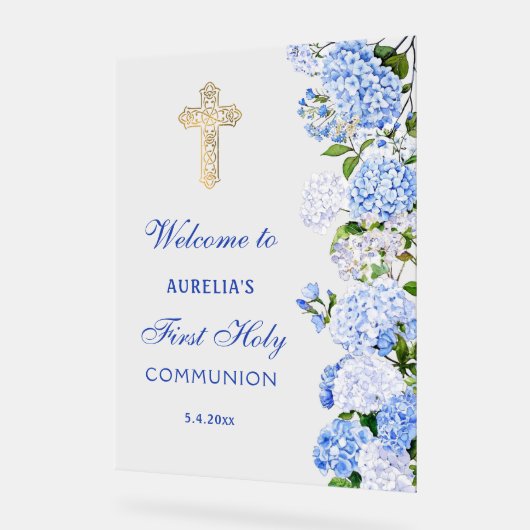 Blue Hydrangea First Communion Welcome (Angle)