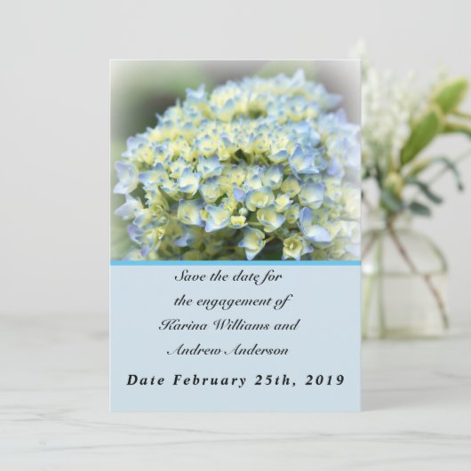 Blue Hydrangea Flat Enregistrer La Carte Date (Debout devant)