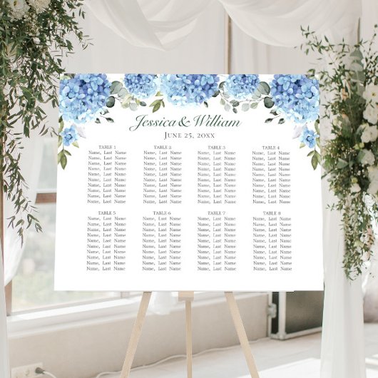 Blue Hydrangea Floral 8 Tafels ZITKAART Poster