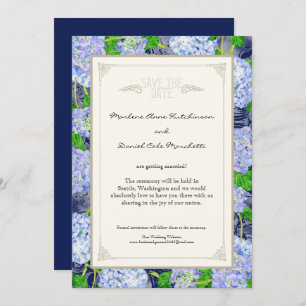 Blue Hydrangea Floral Art Deco Elegant Weddings Kaart