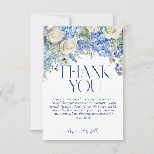 Blue Hydrangea Floral Baby shower Bedankt Card Kaart (Voorkant)