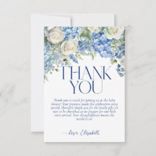 Blue Hydrangea Floral Baby shower Carte de remerci