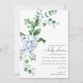 Blue Hydrangea Floral Baby shower Invitation (Devant)