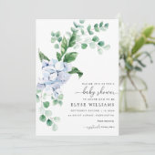 Blue Hydrangea Floral Baby shower Invitation (Debout devant)