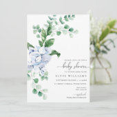 Blue Hydrangea Floral Baby shower Invitation Kaart (Staand voorkant)