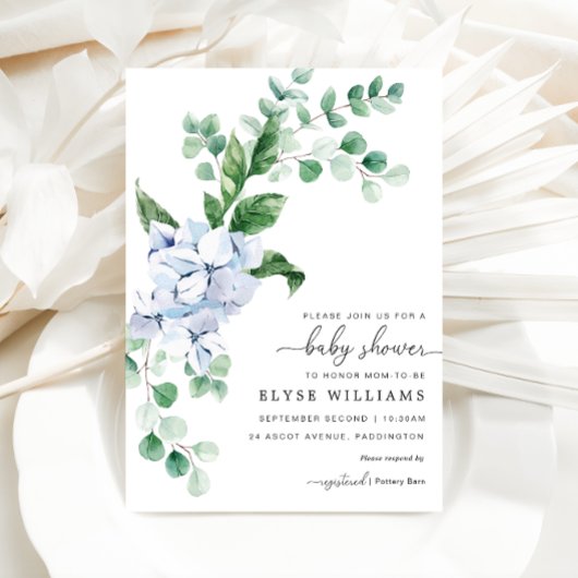 Blue Hydrangea Floral Baby shower Invitation Kaart