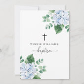 Blue Hydrangea Floral Baptism Invitation Kaart (Achterkant)