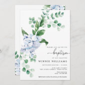 Blue Hydrangea Floral Baptism Invitation Kaart (Voorkant / Achterkant)