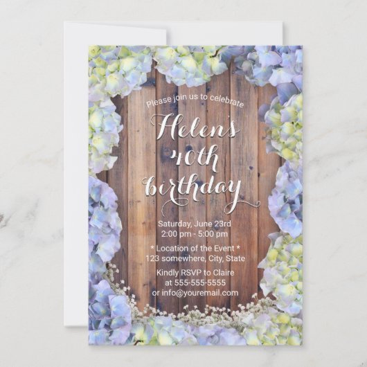 Blue Hydrangea  Floral Birthday Party Kaart (Voorkant)