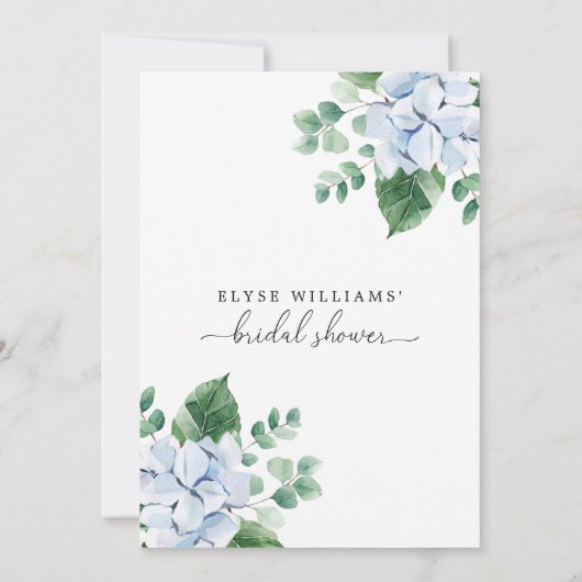 Blue Hydrangea Floral Bridal Douche Invitation (Dos)