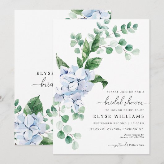 Blue Hydrangea Floral Bridal Douche Invitation (Devant / Derrière)