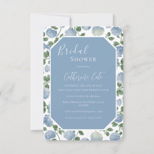 Blue Hydrangea Floral Bridal Shower Invitation Kaart (Voorkant)