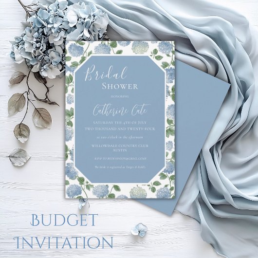 Blue Hydrangea Floral Bridal Shower Invitation Kaart