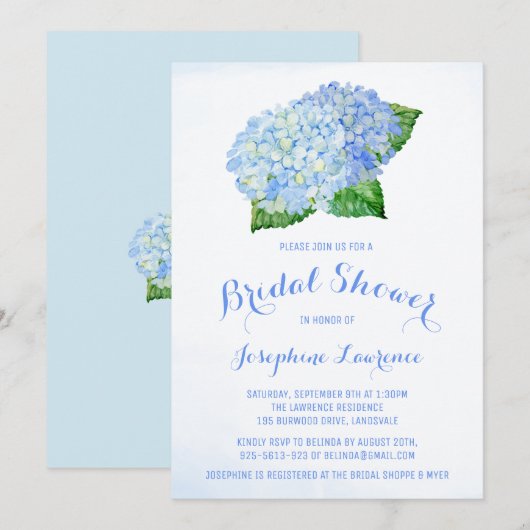 Blue Hydrangea Floral Bridal Shower Invitations Kaart (Voorkant / Achterkant)