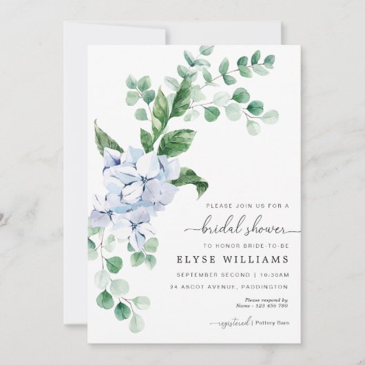 Blue Hydrangea Floral Bridal Shower Kaart (Voorkant)