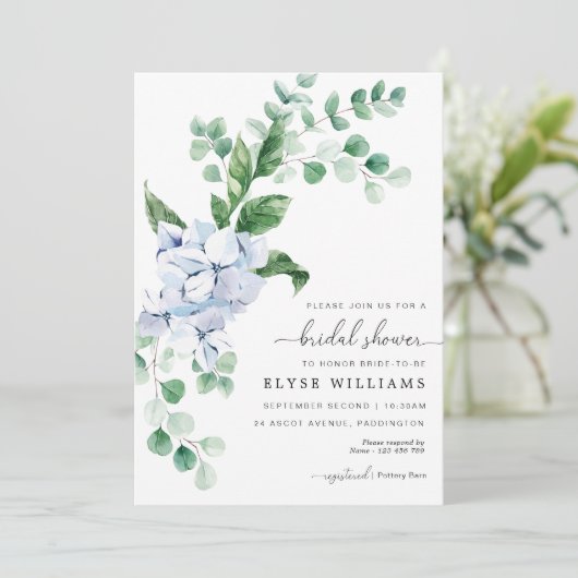 Blue Hydrangea Floral Bridal Shower Kaart (Staand voorkant)