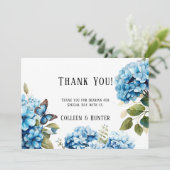 Blue Hydrangea Floral Butterfly Merci Cartes (Debout devant)