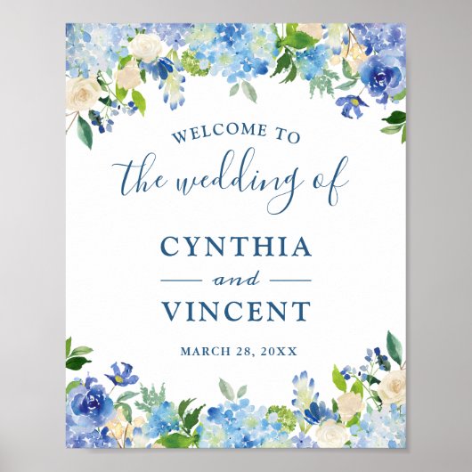 Blue Hydrangea Floral Chic Mariage Affiche de bien (Devant)