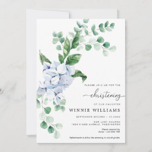 Blue Hydrangea Floral Christening Invitation