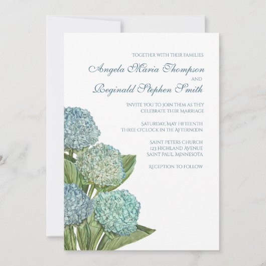 Blue Hydrangea Floral Faire-part de mariage (Devant)
