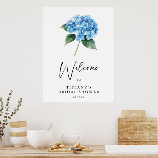 Blue Hydrangea Floral Fête des mariées Affiche de (Cuisine)