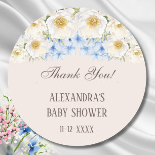 Blue Hydrangea Floral Garden Baby shower Dank u Ronde Sticker