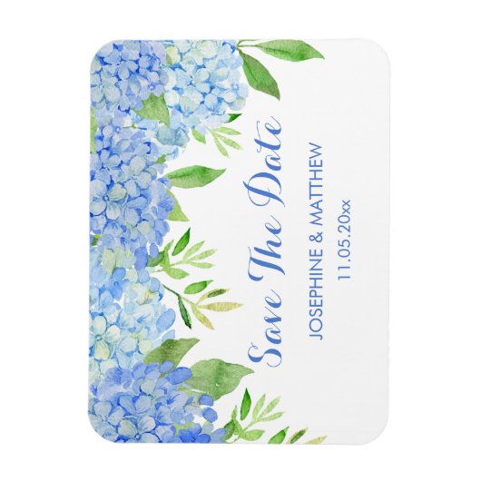 Blue Hydrangea Floral Greenery Save the Date Magneet (Verticaal)