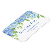 Blue Hydrangea Floral Greenery Save the Date Magneet (Linkerzijde)