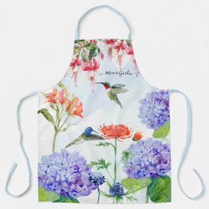 Blue Hydrangea Floral Hummingbird Mimis Garden Art Schort