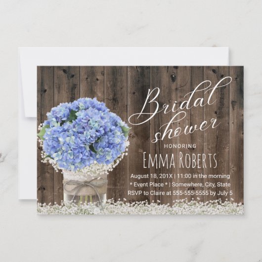 Blue Hydrangea Floral Jar Barn Wood Vrijgezellenfe Kaart (Voorkant)