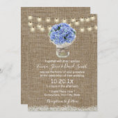 Blue Hydrangea Floral Jar Rustic Burlap Wedding Kaart (Voorkant / Achterkant)