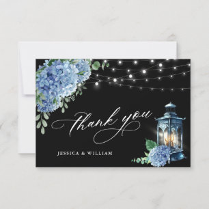Blue Hydrangea Floral Lantern Black Boho Wedding Bedankkaart