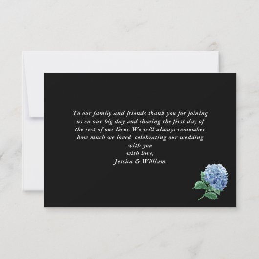 Blue Hydrangea Floral Lantern Black Boho Wedding Bedankkaart (Achterkant)