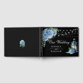 Blue Hydrangea Floral Lantern Black Boho Wedding Gastenboek (Volledig)